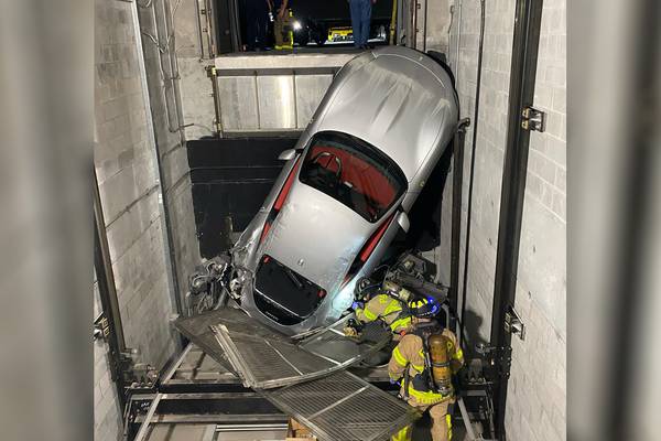 Elevator malfunction at Ferrari dealership leaves car hanging