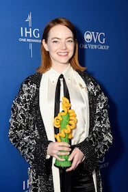 PALM SPRINGS, CALIFORNIA - JANUARY 04: Emma Stone, winner of the Desert Palm Achievement Award for "Poor Things," poses backstage during the 35th Annual Palm Springs International Film Awards at Palm Springs Convention Center on January 04, 2024 in Palm Springs, California. (Photo by Presley Ann/Getty Images for Palm Springs International Film Society)